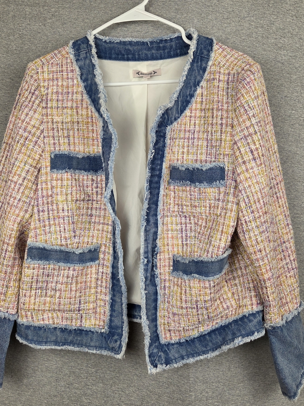 Nanette Lepore Women’s Multicolor Tweed & Denim Trim Jacket Size Large
